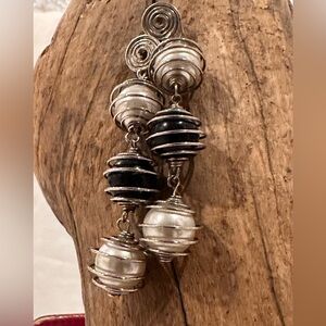 Handmade Wire Wrapped Black and White Bead Earrings